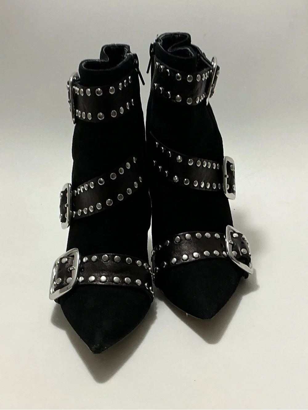 Italian Shoemakers Black Studded Pointed-Toe Buckle Ankle Boots